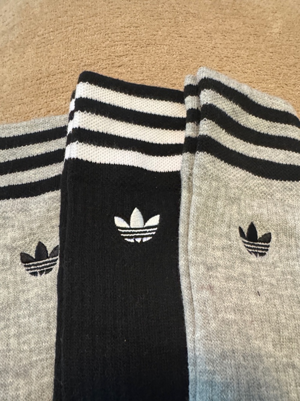 Men’s Addidas  3-Pack Crew Socks in Black and Gray - Picture 2 of 2